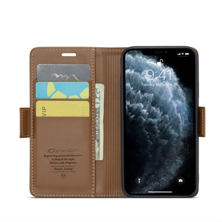 For iPhone 11 Pro CaseMe 023 Butterfly Buckle Litchi Texture RFID Anti-theft Leather Phone Case(Brown)