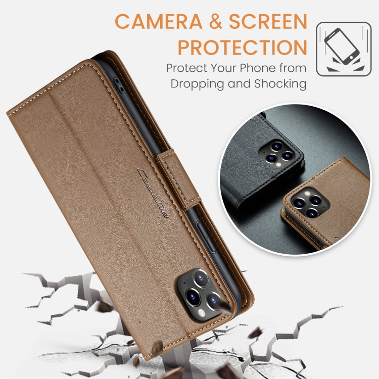 For iPhone 11 Pro CaseMe 023 Butterfly Buckle Litchi Texture RFID Anti-theft Leather Phone Case(Brown)