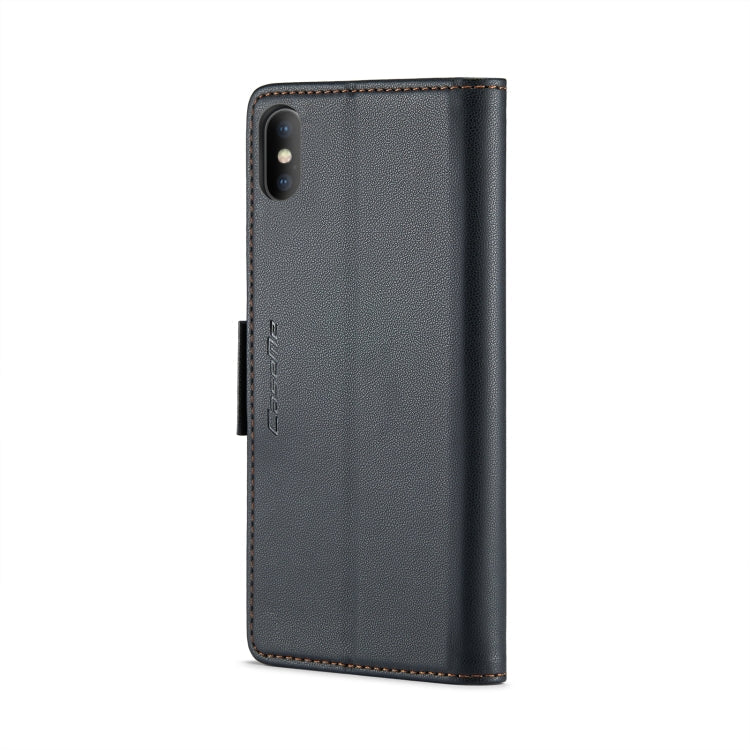 For iPhone XS Max CaseMe 023 Butterfly Buckle Litchi Texture RFID Anti-theft Leather Phone Case(Black)