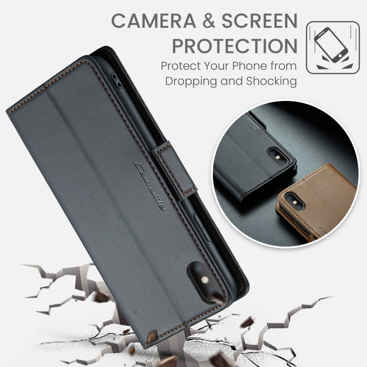 For iPhone XS Max CaseMe 023 Butterfly Buckle Litchi Texture RFID Anti-theft Leather Phone Case(Black)