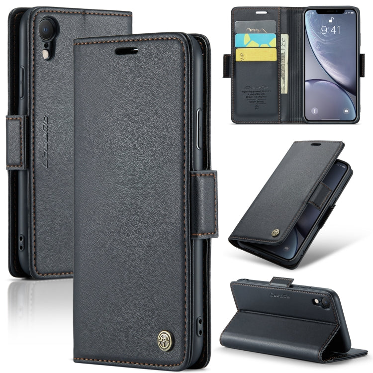 For iPhone XR CaseMe 023 Butterfly Buckle Litchi Texture RFID Anti-theft Leather Phone Case(Black)