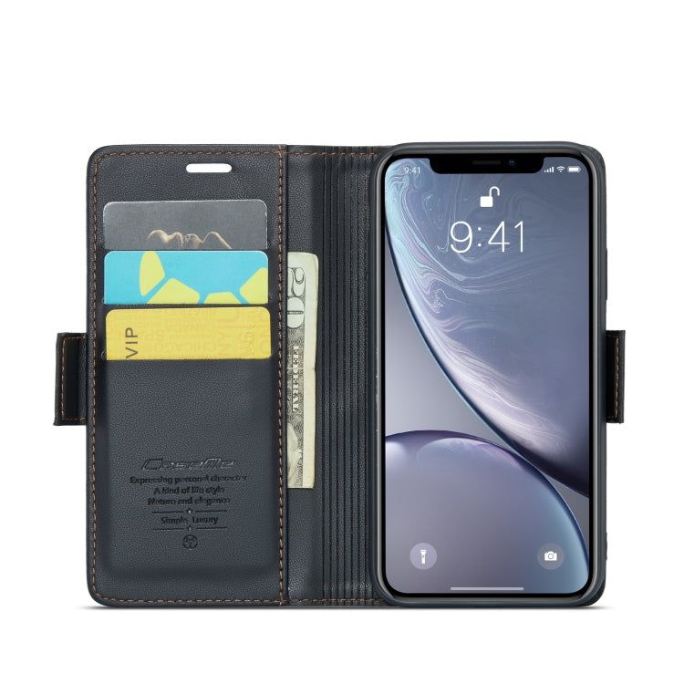 For iPhone XR CaseMe 023 Butterfly Buckle Litchi Texture RFID Anti-theft Leather Phone Case(Black)