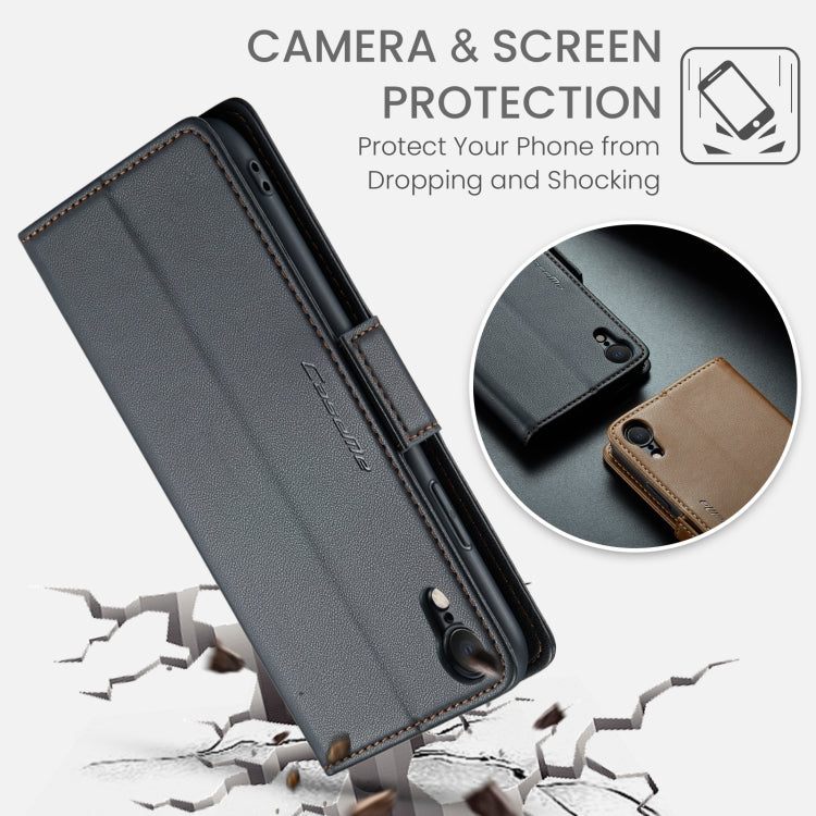 For iPhone XR CaseMe 023 Butterfly Buckle Litchi Texture RFID Anti-theft Leather Phone Case(Black)