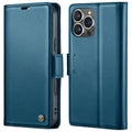 For iPhone 15 Pro CaseMe 023 Butterfly Buckle Litchi Texture RFID Anti-theft Leather Phone Case(Blue)
