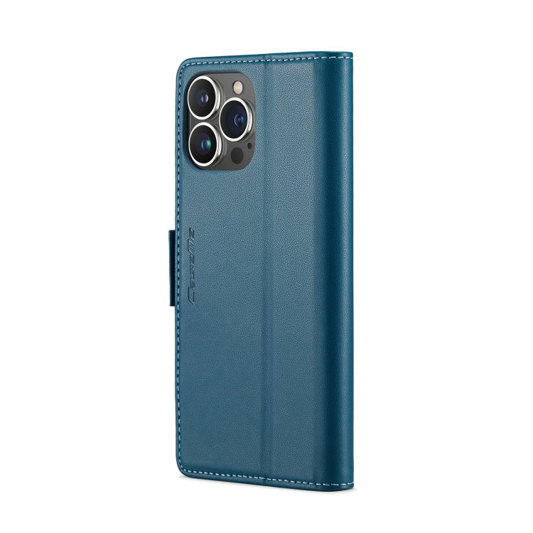 For iPhone 15 Pro CaseMe 023 Butterfly Buckle Litchi Texture RFID Anti-theft Leather Phone Case(Blue)