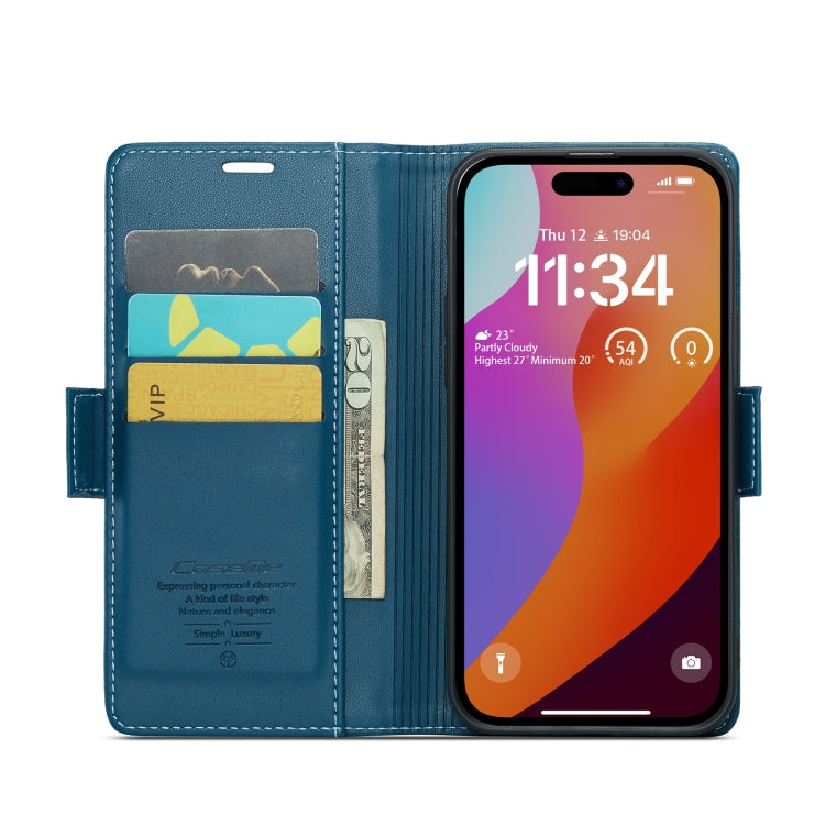 For iPhone 15 Pro CaseMe 023 Butterfly Buckle Litchi Texture RFID Anti-theft Leather Phone Case(Blue)