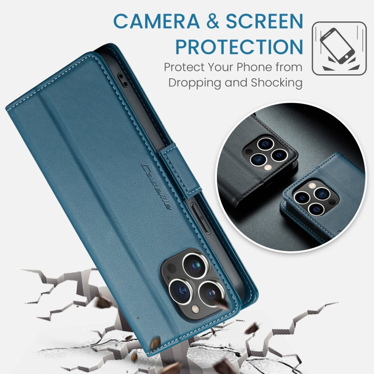 For iPhone 15 Pro CaseMe 023 Butterfly Buckle Litchi Texture RFID Anti-theft Leather Phone Case(Blue)