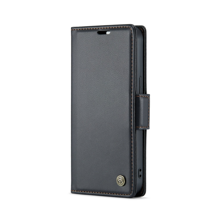 For iPhone 15 Plus CaseMe 023 Butterfly Buckle Litchi Texture RFID Anti-theft Leather Phone Case(Black)