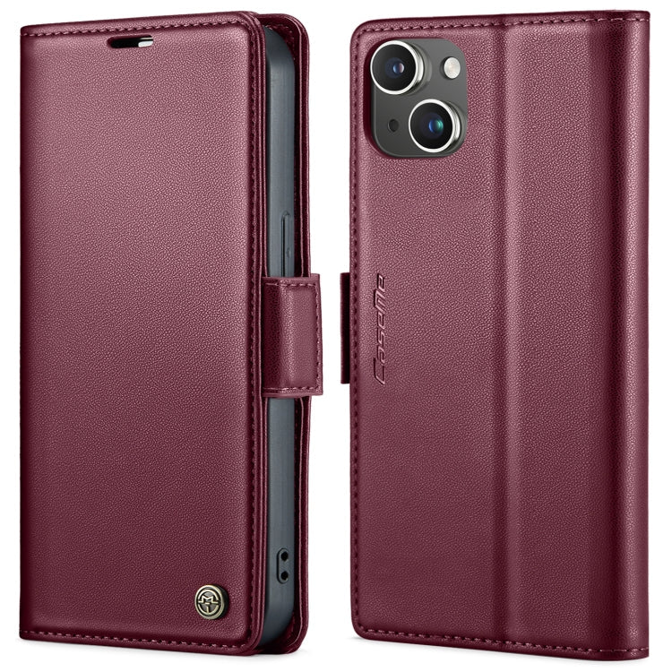 For iPhone 15 CaseMe 023 Butterfly Buckle Litchi Texture RFID Anti-theft Leather Phone Case(Wine Red)