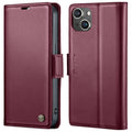 For iPhone 15 CaseMe 023 Butterfly Buckle Litchi Texture RFID Anti-theft Leather Phone Case(Wine Red)