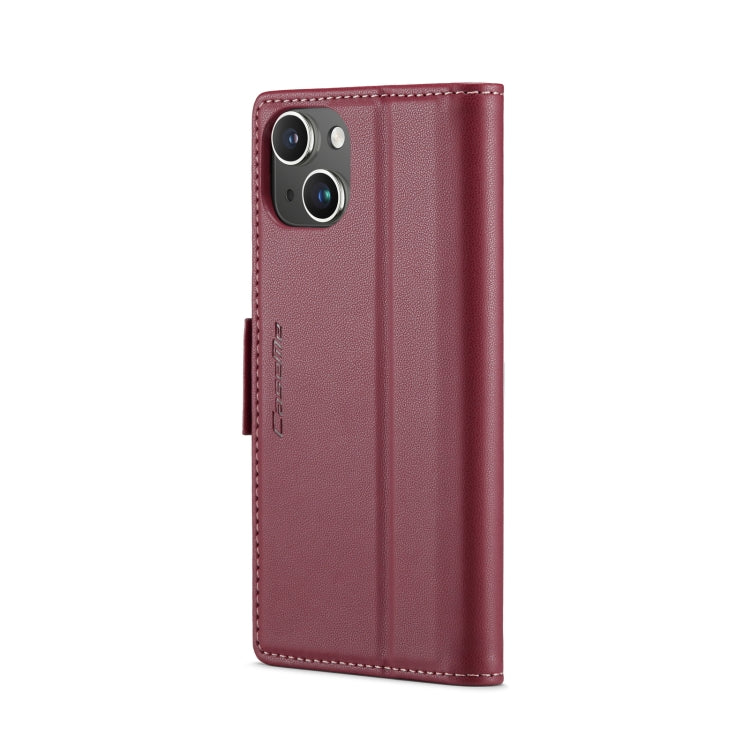 For iPhone 15 CaseMe 023 Butterfly Buckle Litchi Texture RFID Anti-theft Leather Phone Case(Wine Red)