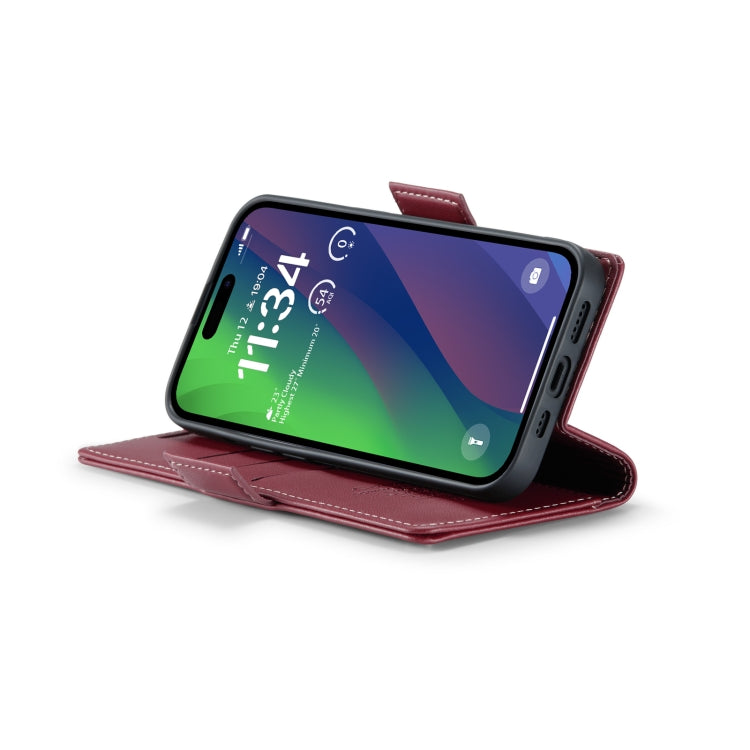 For iPhone 15 CaseMe 023 Butterfly Buckle Litchi Texture RFID Anti-theft Leather Phone Case(Wine Red)
