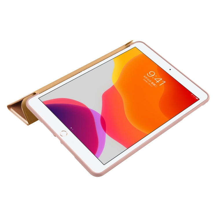 For iPad 9.7 2018 / 2017 / Air 2 / Air 3-folding TPU Horizontal Flip Leather Tablet Case with Holder(Gold)