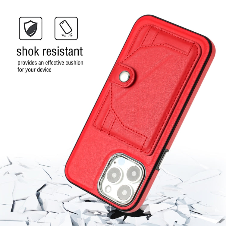 For iPhone 15 Pro Max Shockproof Leather Phone Case with Card Holder(Red)