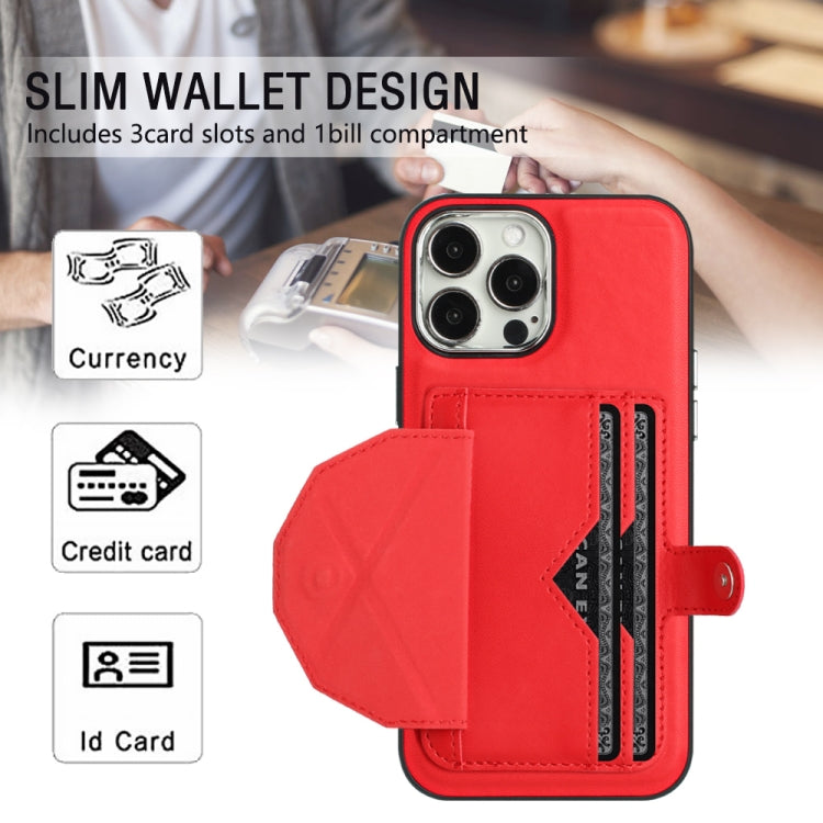 For iPhone 15 Pro Max Shockproof Leather Phone Case with Card Holder(Red)