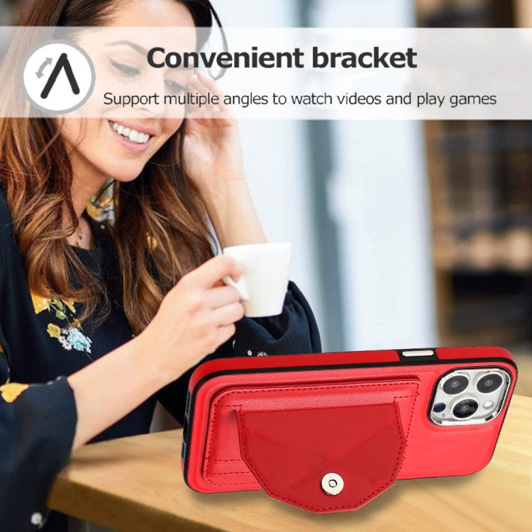 For iPhone 15 Pro Max Shockproof Leather Phone Case with Card Holder(Red)