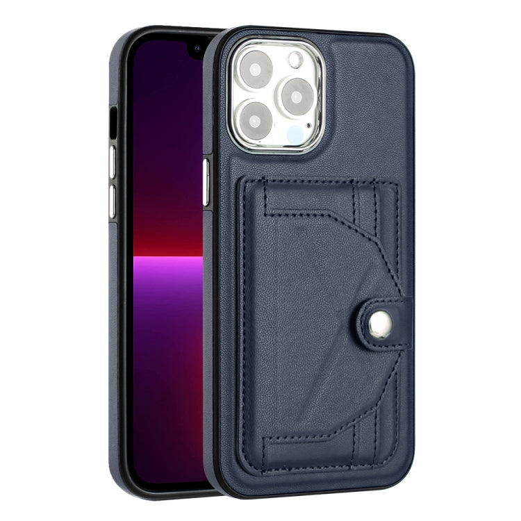 For iPhone 15 Pro Max Shockproof Leather Phone Case with Card Holder(Blue)