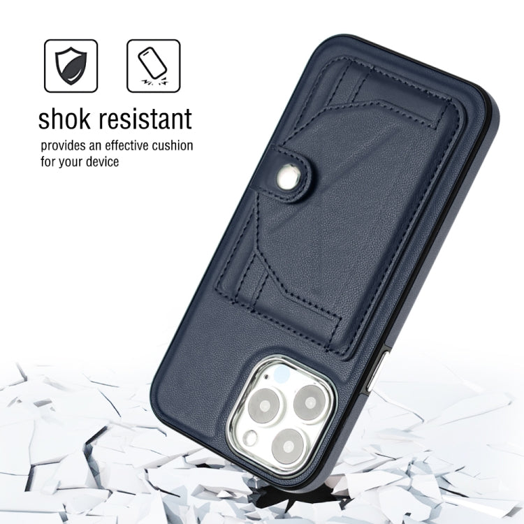 For iPhone 15 Pro Max Shockproof Leather Phone Case with Card Holder(Blue)