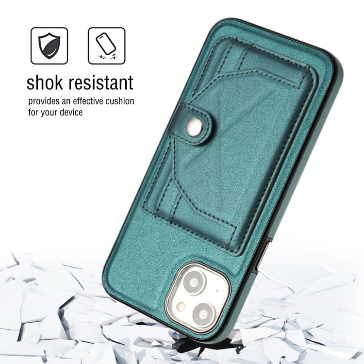For iPhone 15 Plus Shockproof Leather Phone Case with Card Holder(Green)
