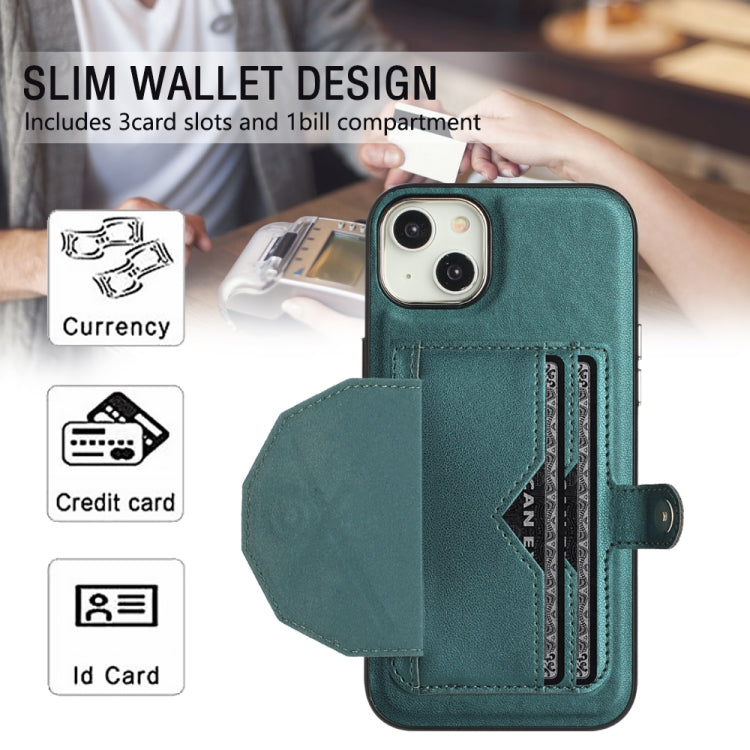 For iPhone 15 Plus Shockproof Leather Phone Case with Card Holder(Green)
