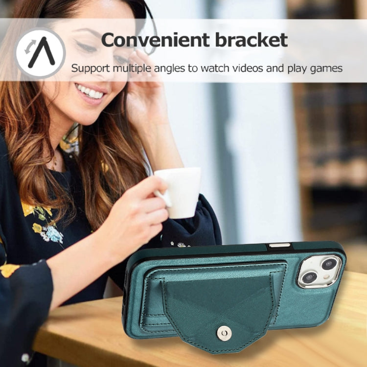 For iPhone 15 Plus Shockproof Leather Phone Case with Card Holder(Green)