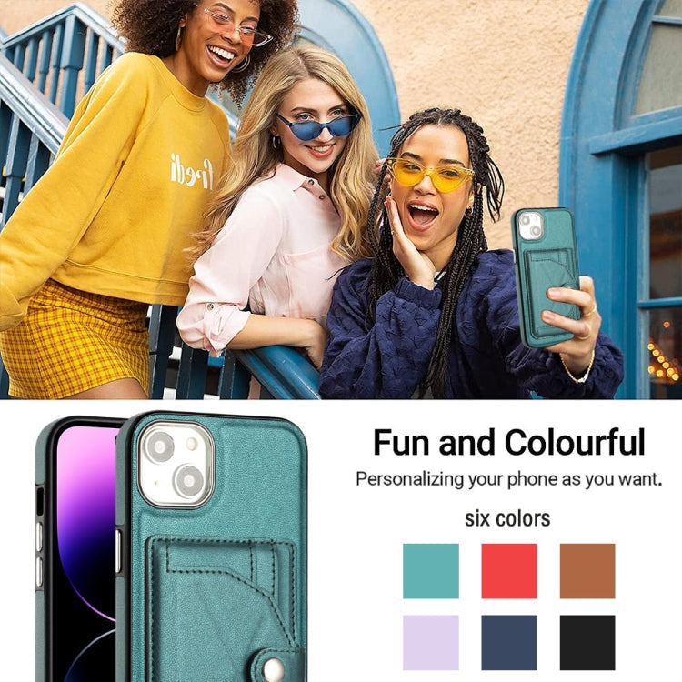 For iPhone 15 Plus Shockproof Leather Phone Case with Card Holder(Green)