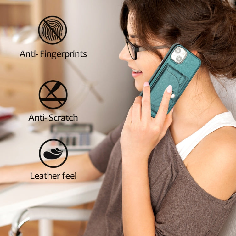 For iPhone 15 Plus Shockproof Leather Phone Case with Card Holder(Green)