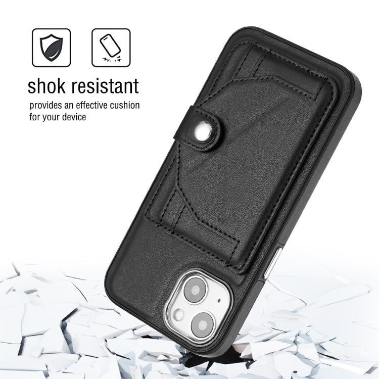 For iPhone 15 Shockproof Leather Phone Case with Card Holder(Black)