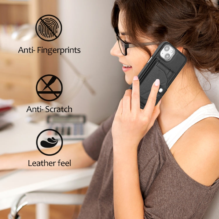 For iPhone 15 Shockproof Leather Phone Case with Card Holder(Black)