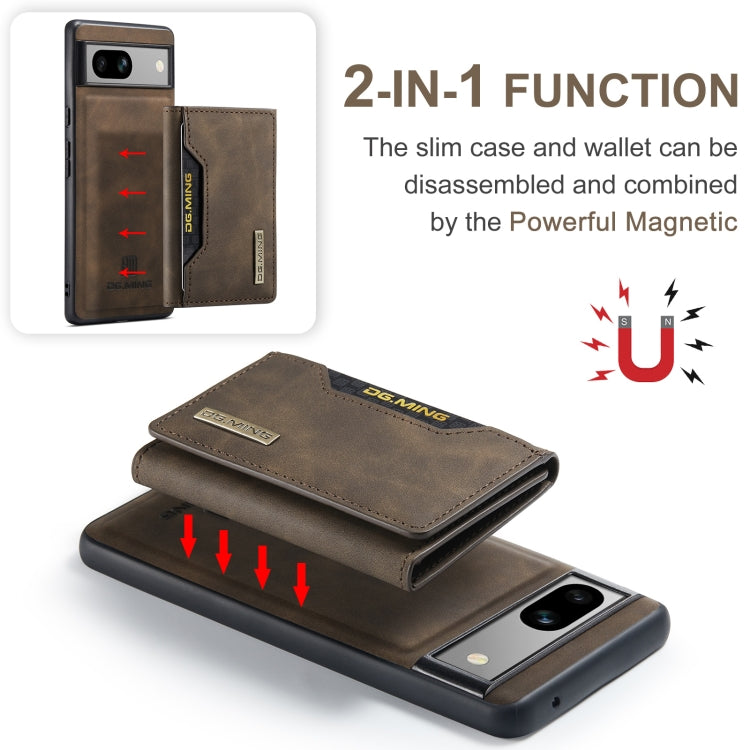 For Google Pixel 7A DG.MING M2 Series 3-Fold Multi Card Bag  Magnetic Phone Case(Coffee)