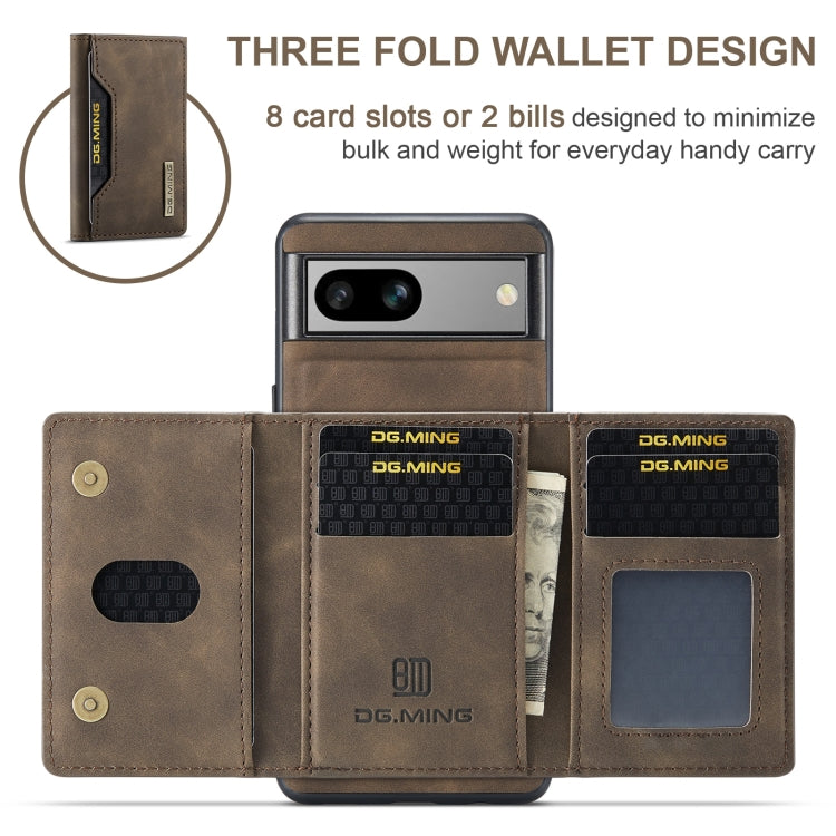 For Google Pixel 7A DG.MING M2 Series 3-Fold Multi Card Bag  Magnetic Phone Case(Coffee)