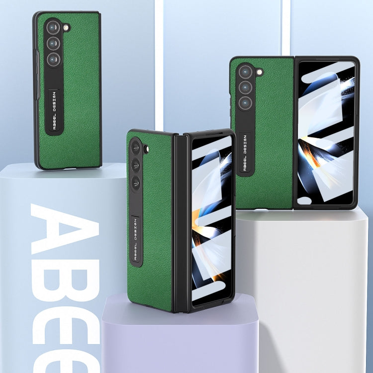For Samsung Galaxy Z Fold5 ABEEL Integrated Black Edge Genuine Leather Mino Phone Case with Holder(Green)