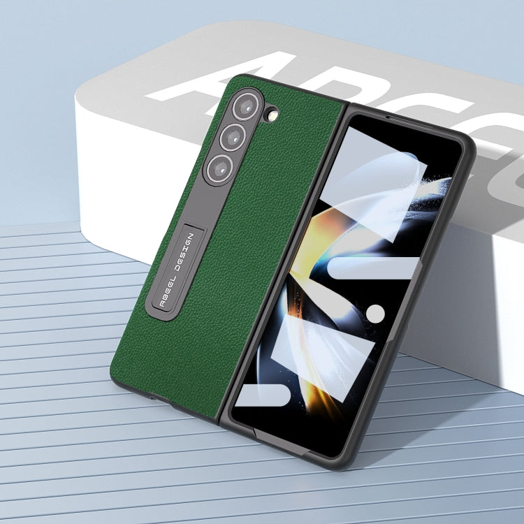For Samsung Galaxy Z Fold5 ABEEL Integrated Black Edge Genuine Leather Mino Phone Case with Holder(Green)