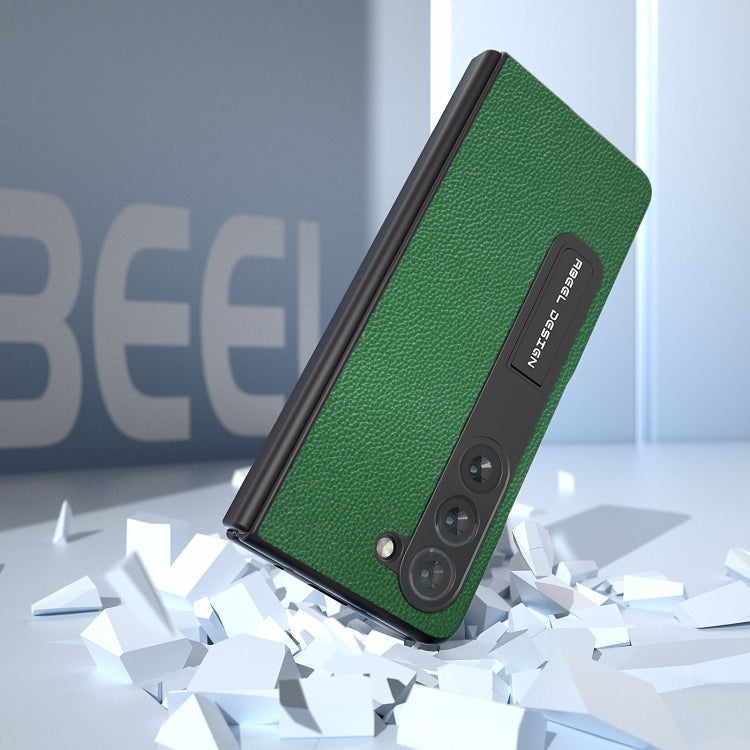 For Samsung Galaxy Z Fold5 ABEEL Integrated Black Edge Genuine Leather Mino Phone Case with Holder(Green)