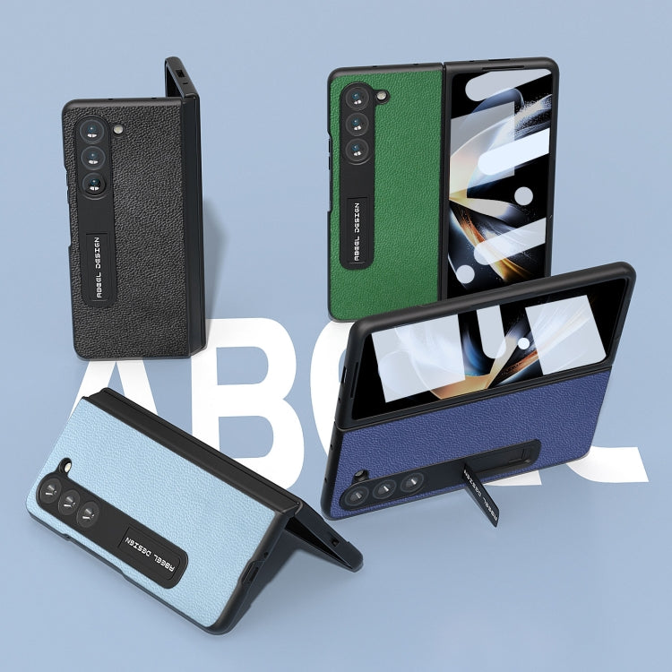 For Samsung Galaxy Z Fold5 ABEEL Integrated Black Edge Genuine Leather Mino Phone Case with Holder(Green)
