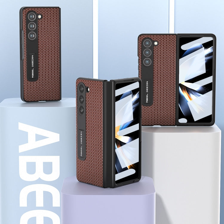 For Samsung Galaxy Z Fold5 ABEEL Integrated Genuine Leather Luxury Series Phone Case with Holder(Coffee)