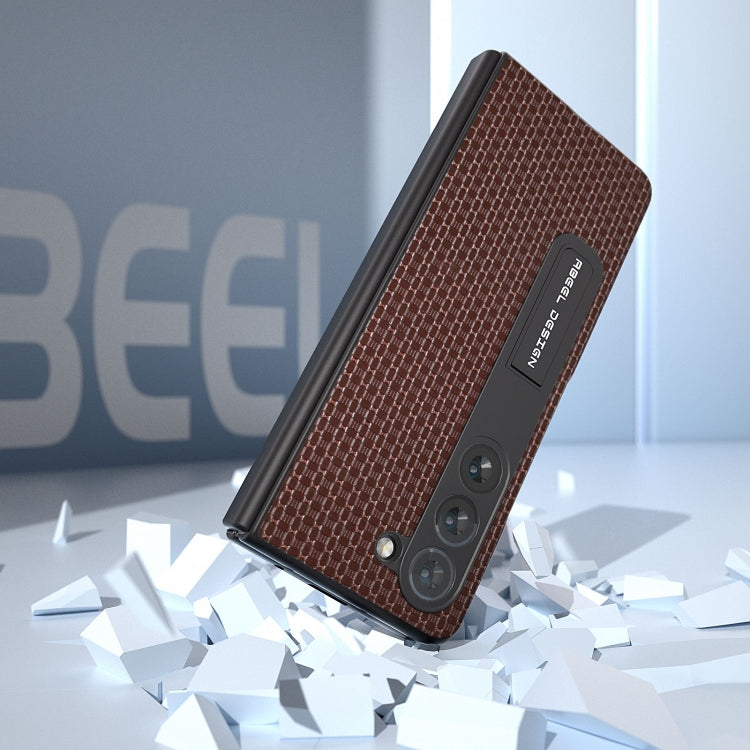 For Samsung Galaxy Z Fold5 ABEEL Integrated Genuine Leather Luxury Series Phone Case with Holder(Coffee)