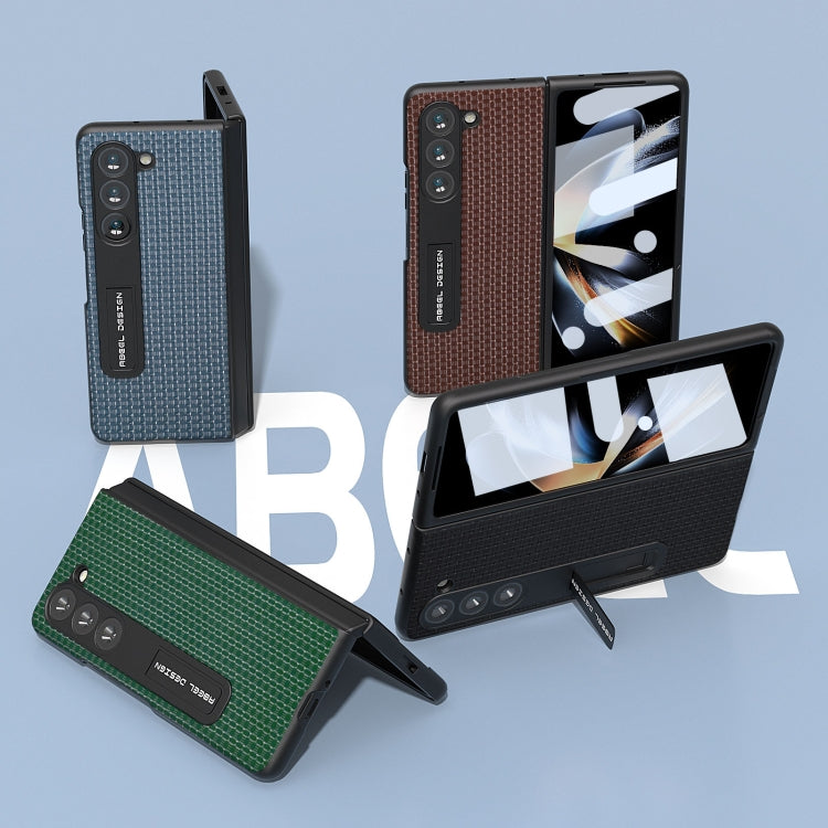 For Samsung Galaxy Z Fold5 ABEEL Integrated Genuine Leather Luxury Series Phone Case with Holder(Coffee)