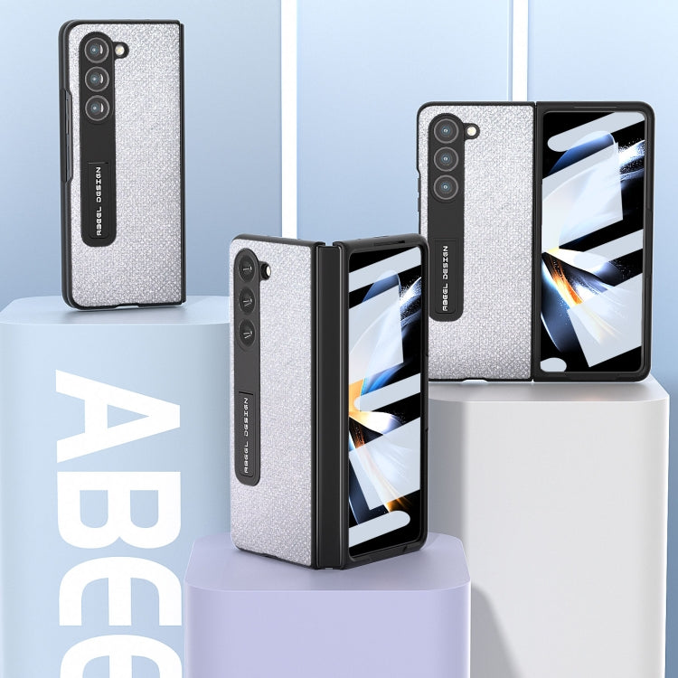 For Samsung Galaxy Z Fold5 ABEEL Integrated Diamond Series Black Edge Phone Case with Holder(Silver)