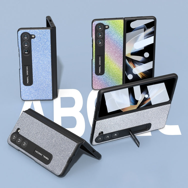 For Samsung Galaxy Z Fold5 ABEEL Integrated Diamond Series Black Edge Phone Case with Holder(Silver)