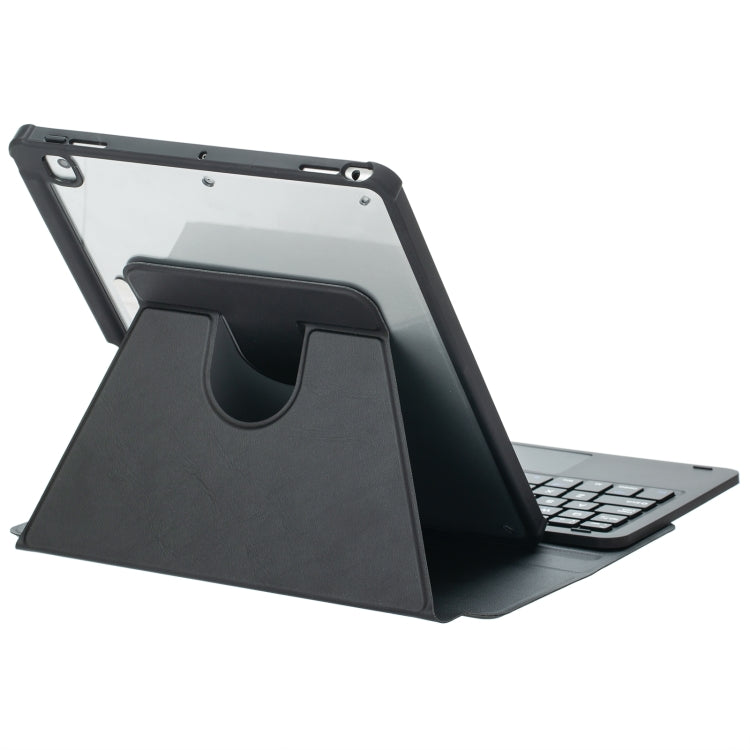 For iPad 10th Gen 10.9 2022 F10B-AS 360 Rotation Acrylic Transparent Bluetooth Keyboard Leather Case With Touch Control / Backlight(Black)