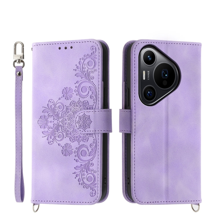 For Huawei Pura 70 Pro / Pura 70 Pro+ Skin-feel Flowers Embossed Wallet Leather Phone Case(Purple)