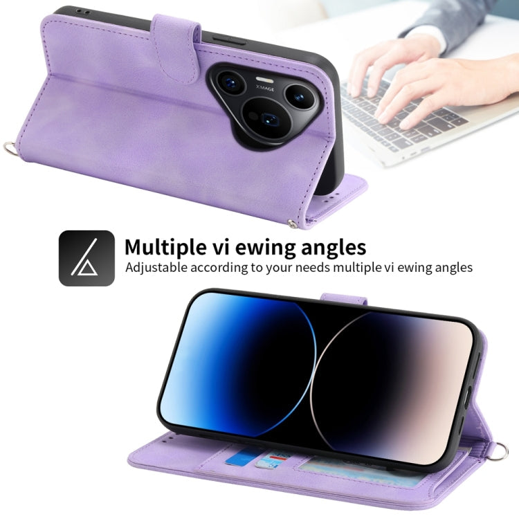 For Huawei Pura 70 Pro / Pura 70 Pro+ Skin-feel Flowers Embossed Wallet Leather Phone Case(Purple)