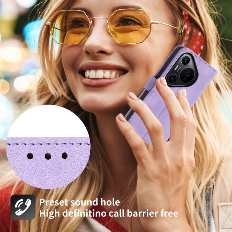 For Huawei Pura 70 Pro / Pura 70 Pro+ Skin-feel Flowers Embossed Wallet Leather Phone Case(Purple)