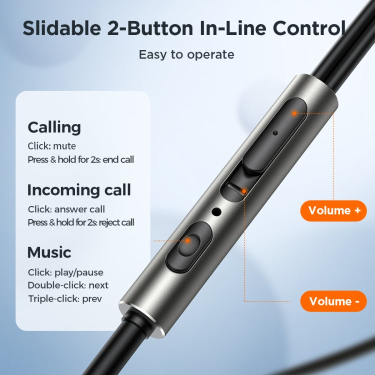 JOYROOM JR-EW03 3.5mm In-Ear Metal Wired Earphone, Length: 1.2m(Black)