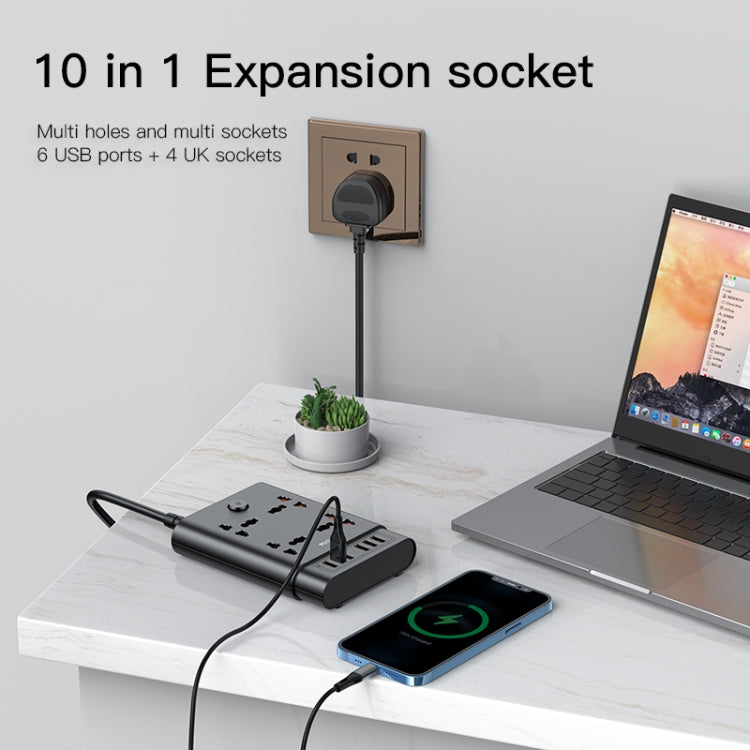 Yesido MC-08 4 Ports + 6 USB Ports 2650W Multi-functional High Power Socket(EU Plug)