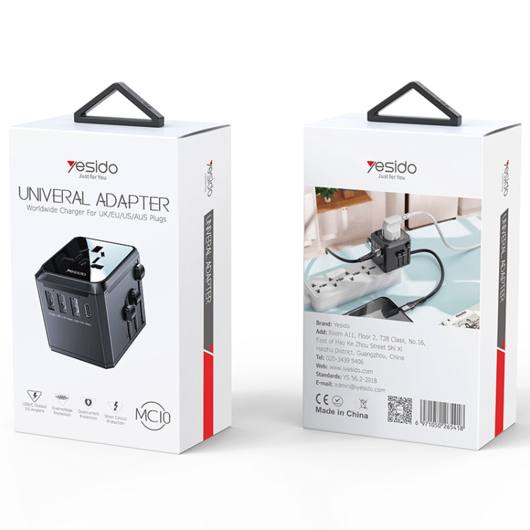 Yesido MC-10 3 USB + Type-C Ports Multi-function Universal Travel Adapter Plug(Black)
