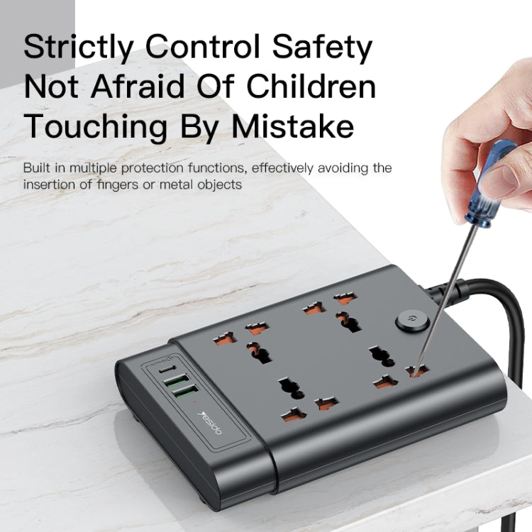 Yesido MC-11 4 Plugs + PD 20W+2 QC3.0 Ports 2650W Multi-functional High Power Socket(UK Plug)