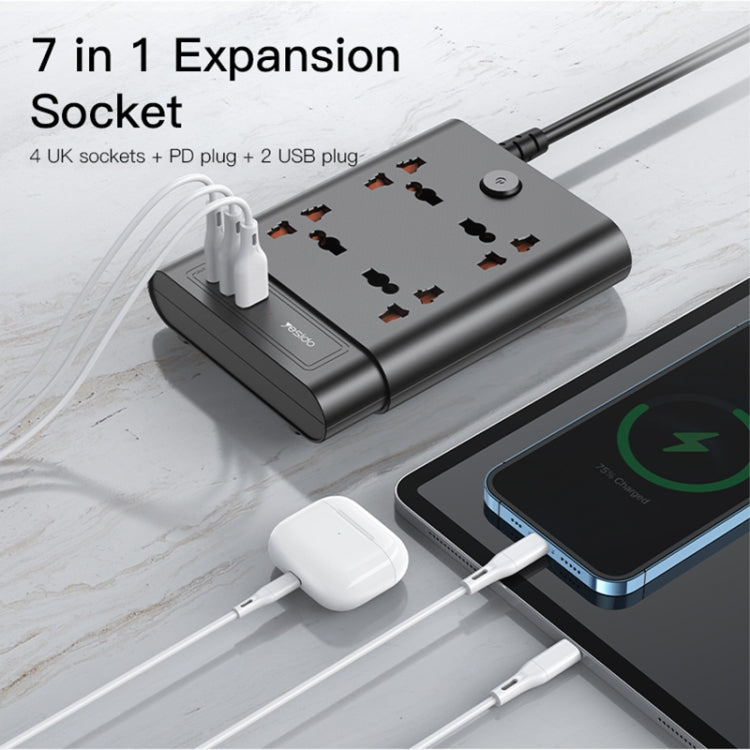 Yesido MC-11 4 Plugs + PD 20W+2 QC3.0 Ports 2650W Multi-functional High Power Socket(UK Plug)