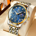 OLEVS 2858 Men Multifunctional Business Waterproof Quartz Watch(Blue + Gold)